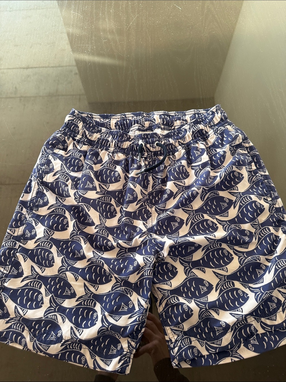 Crew cuts Kids Navy and White Fish Print Swim Shorts